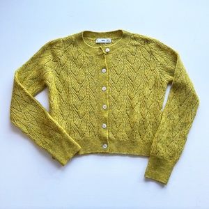 MANGO Openwork knit cardigan Mustard Yellow XXS